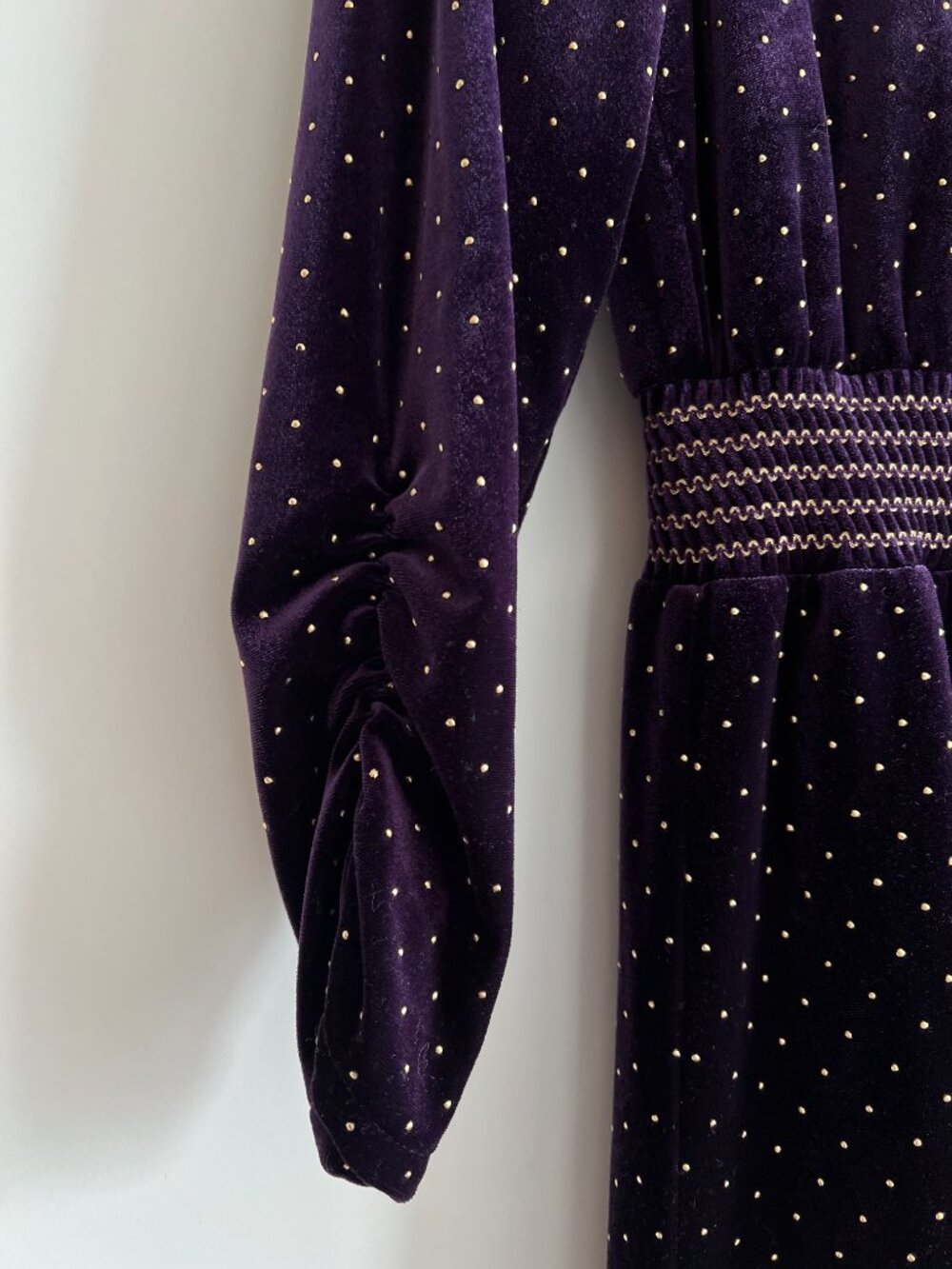 Sandro Paris Purple Velvet Midi Dress Gold Polka Dot XS/S Wedding Guest - Picture 5 of 14